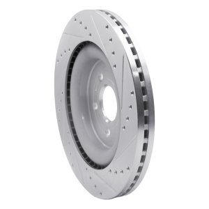 Ford Police Interceptor Utility Brake Rotor (1) - Front Left - R1 Concepts - Drilled & Slotted - Silver - `13-`19